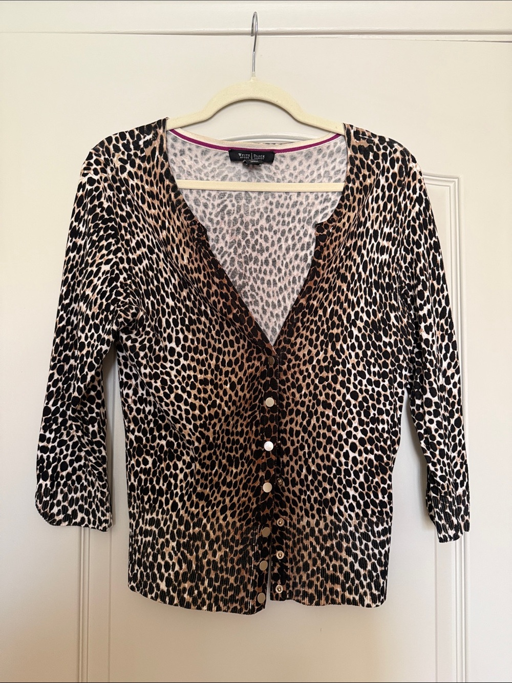 White House Black Market Leopard-Print Button Front Cardigan - Brown/Black/White